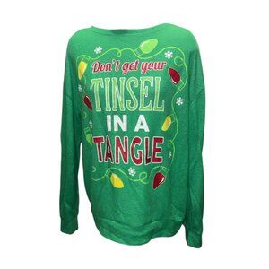 Dont Get Your Tinsel In A Tangle Green Christmas Sweatshirt Sz 20 Wide (2XL) Wom